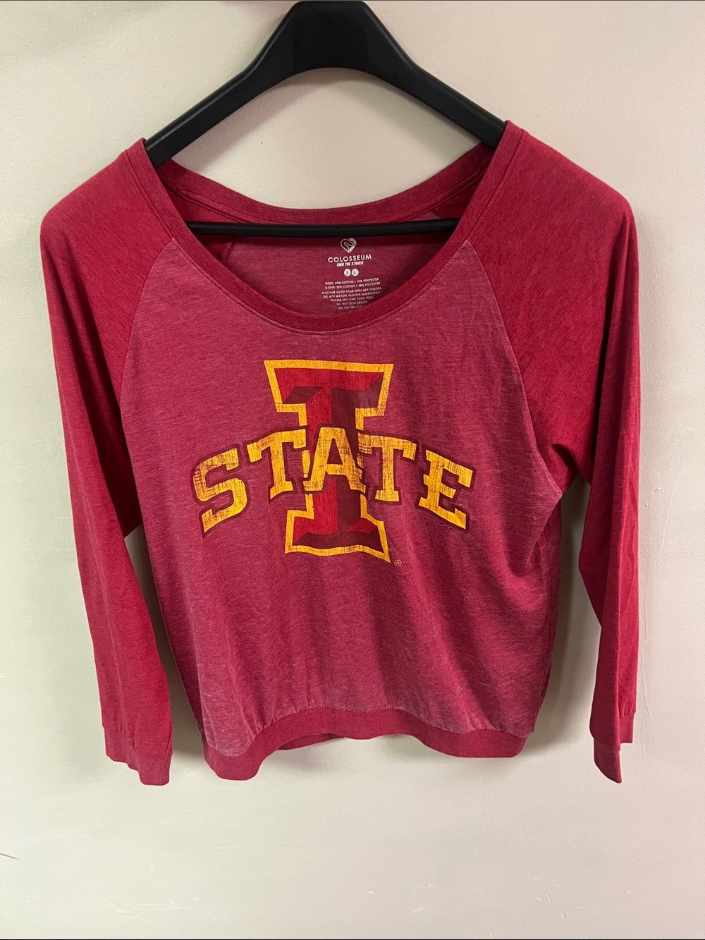 Colosseum Women's Red Scoopneck Pullover with Gold 'STATE' Graphic